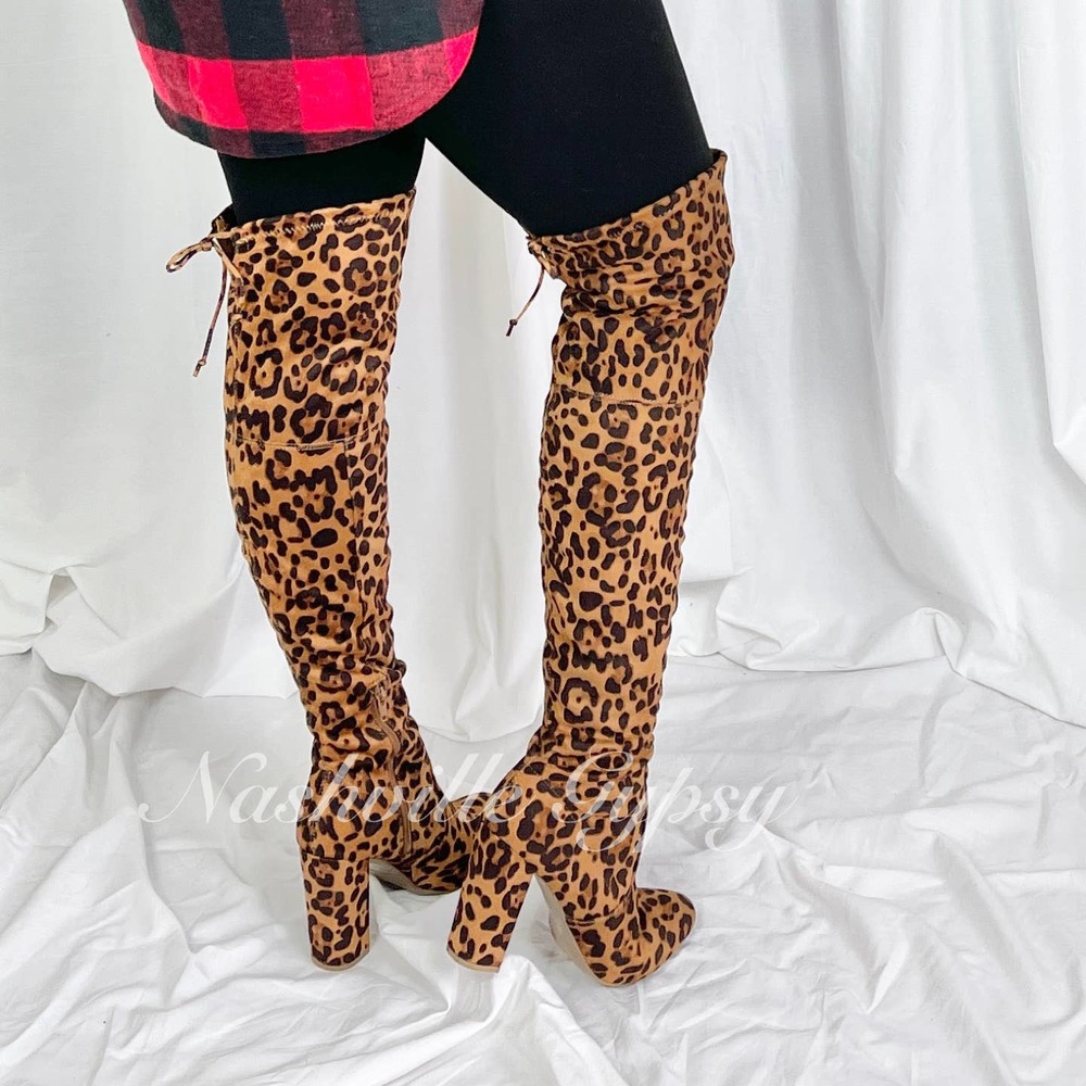 NWT Leopard Print Over The Knee Boots Size 7.5